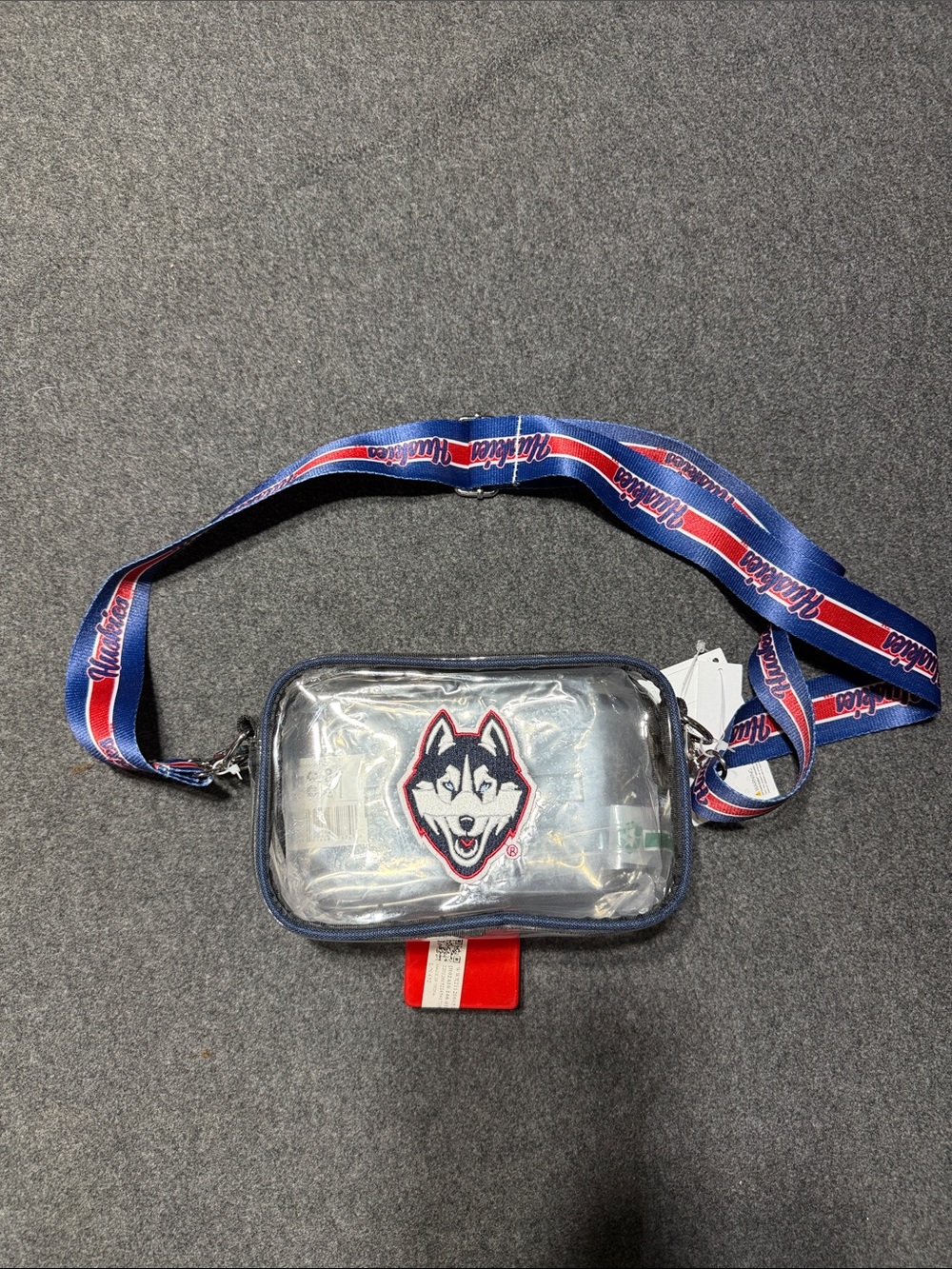 Huskies Clear Crossbody Bag with Navy Strap